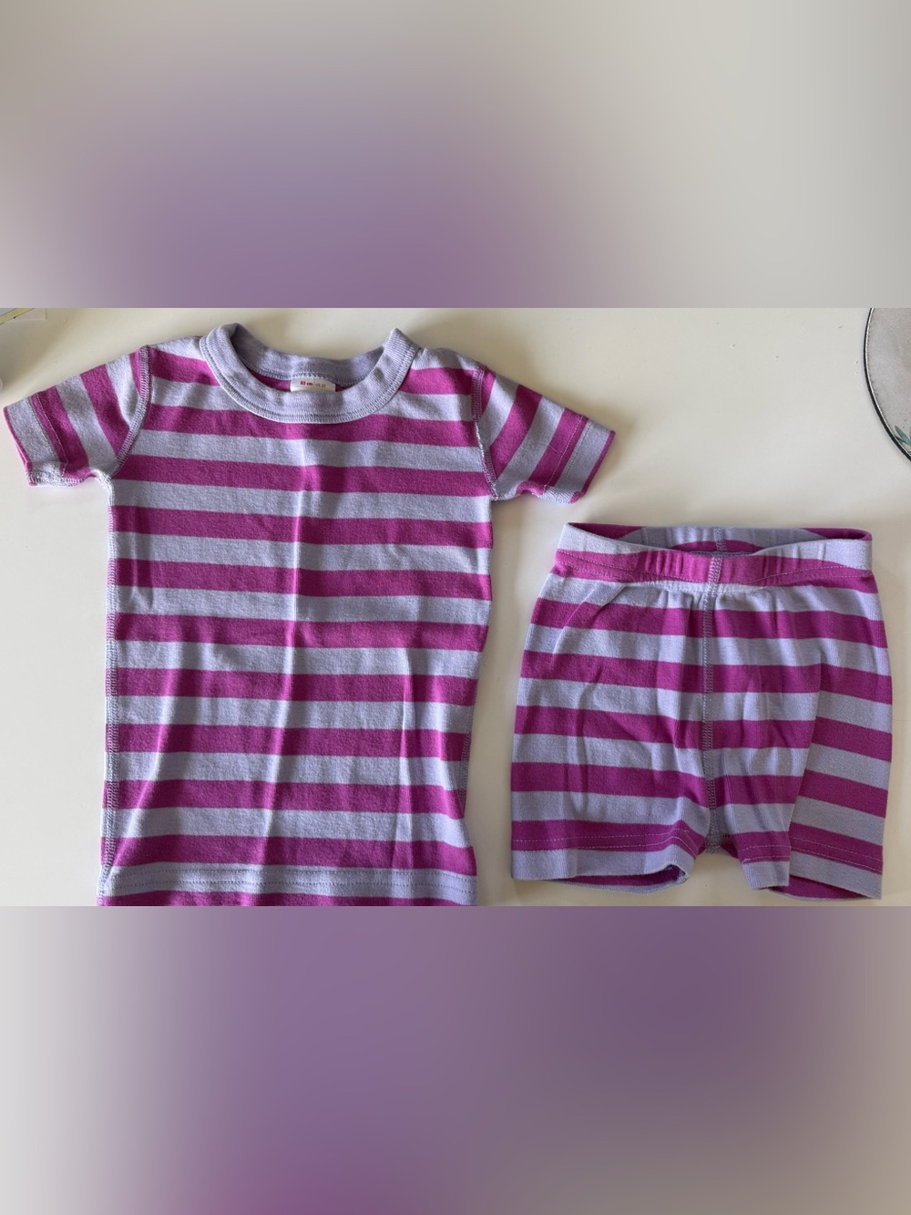 Hanna Andersson Striped Short Sleeve Pajama Set - Purple & Light Purple, 2T
